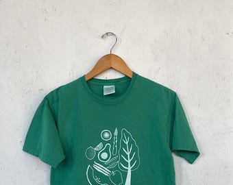 Hand Printed Veggie T-Shirt: Comfort Wash Ringspun Cotton