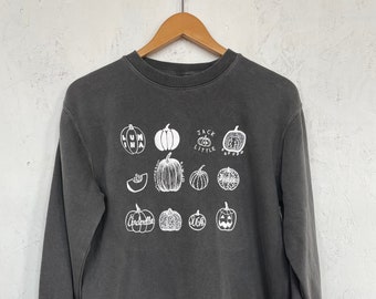 Hand-Printed Pumpkin Sweatshirt: Garment-Dyed Halloween Crewneck