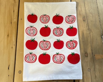 Flour Sack Towel, Tomato Tea Towel, Food Towel, Vegetable Towel, Dish Cloth, Screen Printed Flour Sack Towel