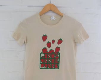 Strawberry T-Shirt, Food Shirt, Screen Printed T Shirt, Soft style tee, Ladies Tee