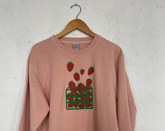 Strawberry Sweatshirt, Garden Sweatshirt, Screenprinted Sweatshirt, Gardening Gift, Foodie Gift