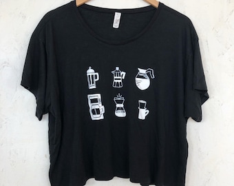 Koffie shirt, food shirt, zeefdruk T-shirt, crop top, boxy T-shirt