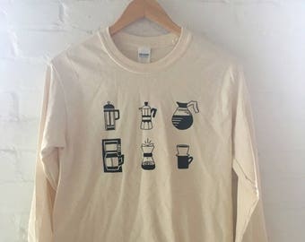 Coffee T-Shirt, Fruit Shirt, Food Shirt, Screen Printed T Shirt, Long Sleeve shirt