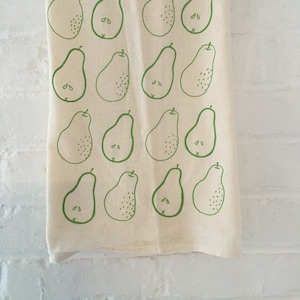 Pear Tea Towel, Screen Printed Flour Sack Towel, Natural Towel image 1