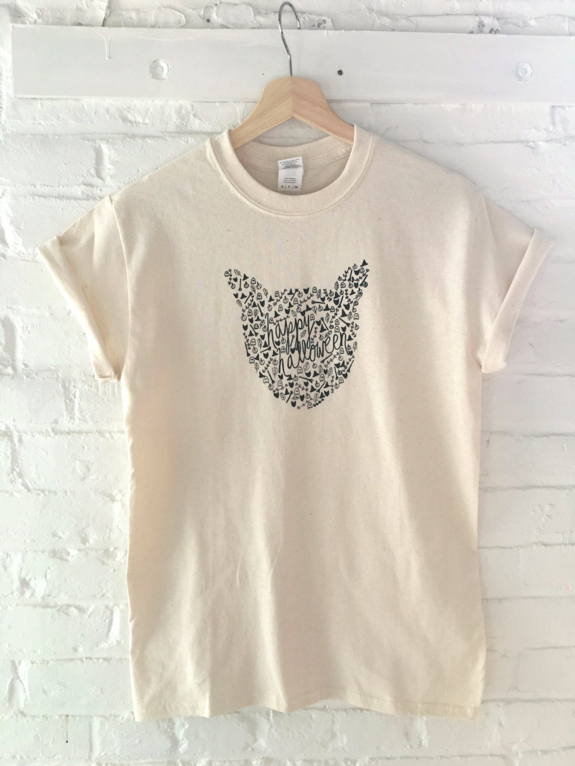 100 Cotton Cat Print Halloween T Shirt