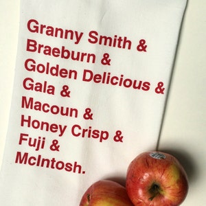 Apple Tea Towel, Fall Tea Towel, Screen Printed Flour Sack Towel