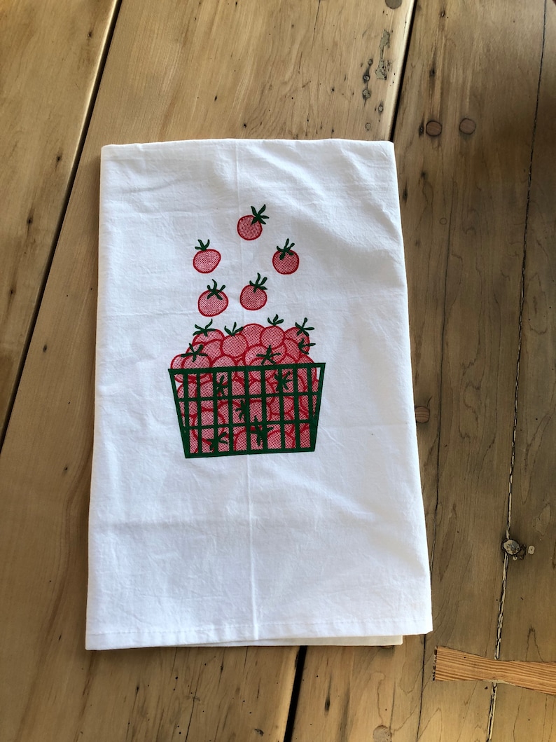Dish Cloth Screen Printed Flour Sack Towel Tomato Tea Towel Vegetable Towel Food Towel Flour Sack Towel
