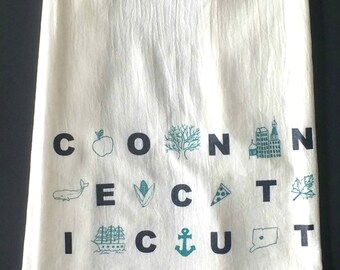 Connecticut Tea Towel, Screen Printed Flour Sack Towel