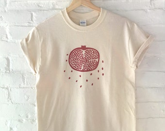 Pomegranate T-Shirt, Fruit Shirt, Gardening Gift, Screen Printed T Shirt, Clothing Gift, Foodie Gift