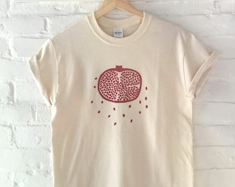 Pomegranate T-Shirt, Fruit Shirt, Gardening Gift, Screen Printed T Shirt, Clothing Gift, Foodie Gift