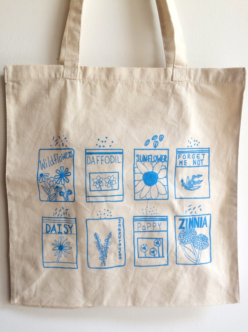 Market Tote Flower Tote Bag Screen Printed Cotton Reusable Etsy