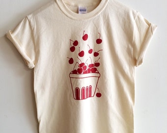 Cherry Screen Printed T Shirt, Clothing Gift, Foodie Gift, Gardening Gift