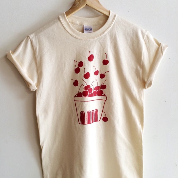 T-shirt met kersenzeefdruk, kledingcadeau, foodiecadeau, cadeau tuinieren