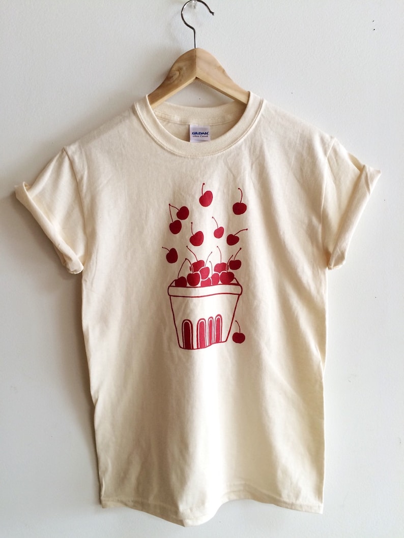 Cherry Screen Printed T Shirt, Clothing Gift, Foodie Gift, Gardening Gift image 1
