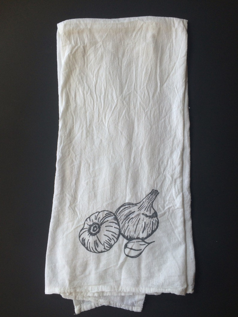 Garlic Tea Towel, Screen Printed Flour Sack Towel image 1