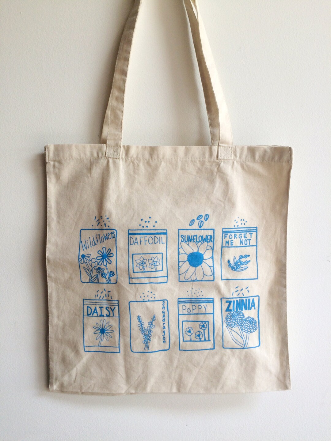 Market Tote Flower Tote Bag Screen Printed Cotton Reusable - Etsy