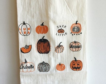 Pumpkin Tea Towel, Halloween Tea Towel, Flour Sack Tea Towel, Hostess Gift