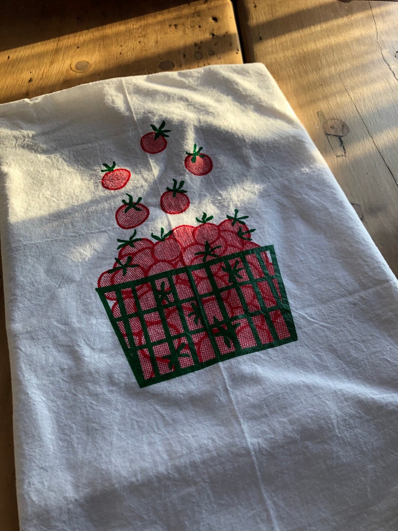 Dish Cloth Screen Printed Flour Sack Towel Tomato Tea Towel Vegetable Towel Food Towel Flour Sack Towel