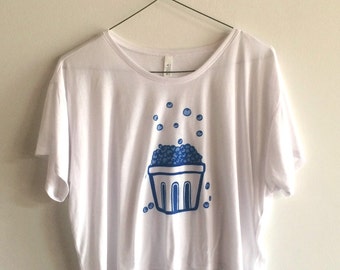Blueberry Shirt, Fruit Shirt, Screen Printed T Shirt, Fruit Print, Crop Top, Boxy Tee