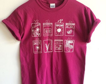 Flower Shirt, Screen Printed T Shirt, Garden Shirt, Gardening Gift