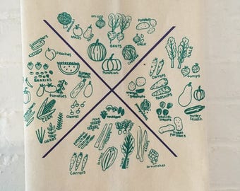 Vegetable Tea Towel, Screen Printed Flour Sack Towel, Natural Towel