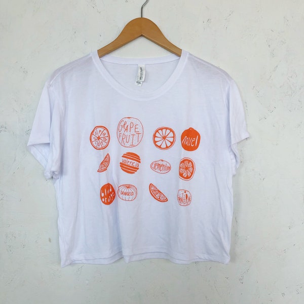 Oranges Shirt, Fruit Shirt, Food Shirt, Screen Printed T Shirt, Fruit Print, Crop Top, Boxy Tee