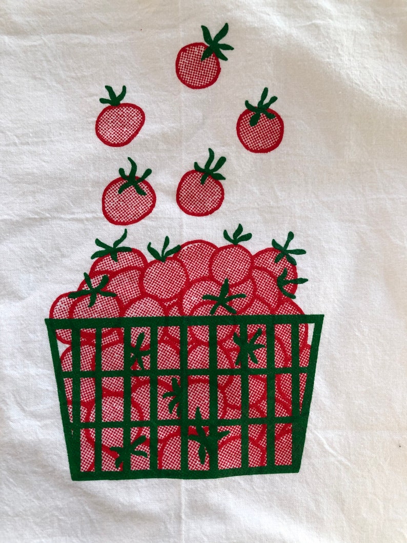 Dish Cloth Screen Printed Flour Sack Towel Tomato Tea Towel Vegetable Towel Food Towel Flour Sack Towel
