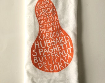 Tea Towel, Winter Squash, Flour Sack Towel, Hostess Gift, Stocking Stuffer, Gardening Gift, Foodie Gift