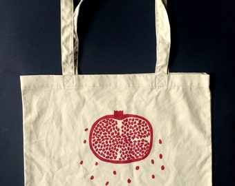 Pomegranate Tote Bag, Market Tote, Food Bag, Reusable Bag