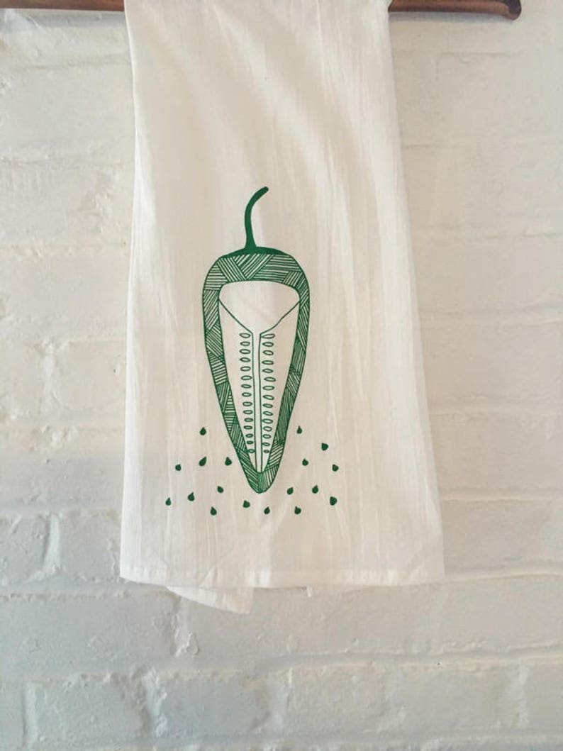 Screen Printed Flour Sack Towel Pepper Tea Towel