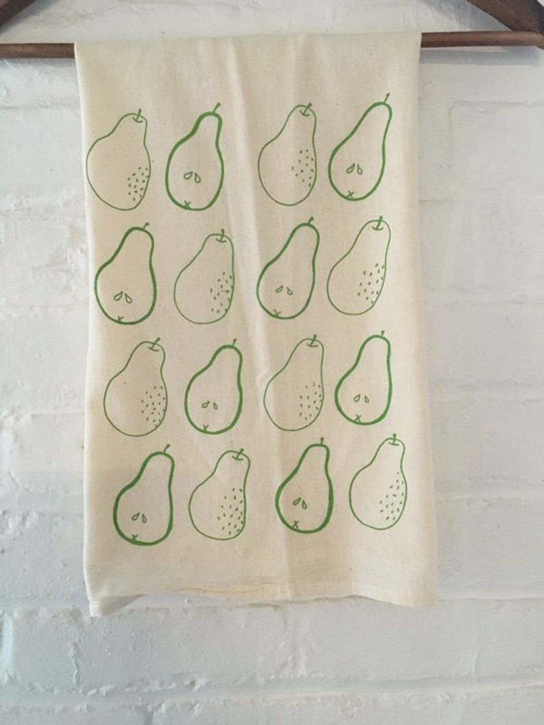 Pear Tea Towel, Screen Printed Flour Sack Towel, Natural Towel image 1