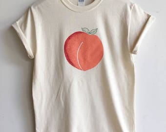 Peach T-Shirt, Graphic Tee, Food Shirt, Screen Print Shirt, Clothing Gift, Foodie Gift