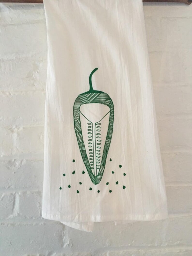 Screen Printed Flour Sack Towel Pepper Tea Towel
