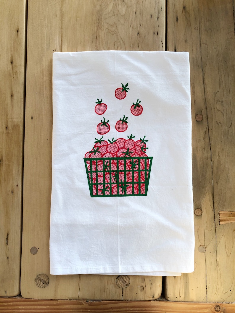 Dish Cloth Screen Printed Flour Sack Towel Tomato Tea Towel Vegetable Towel Food Towel Flour Sack Towel