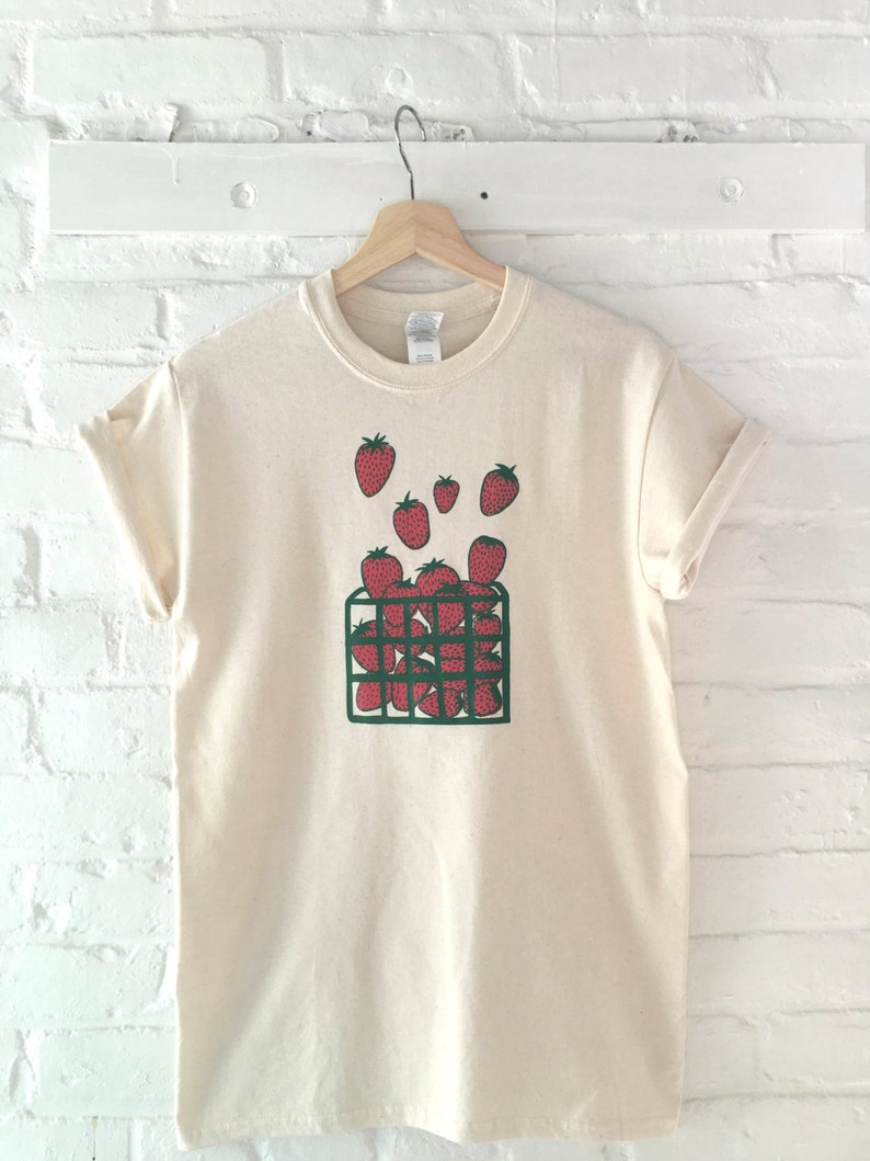 Strawberry Shirt, Screen Print T-Shirt, Graphic Tee, Foodie Clothing Gift image 1