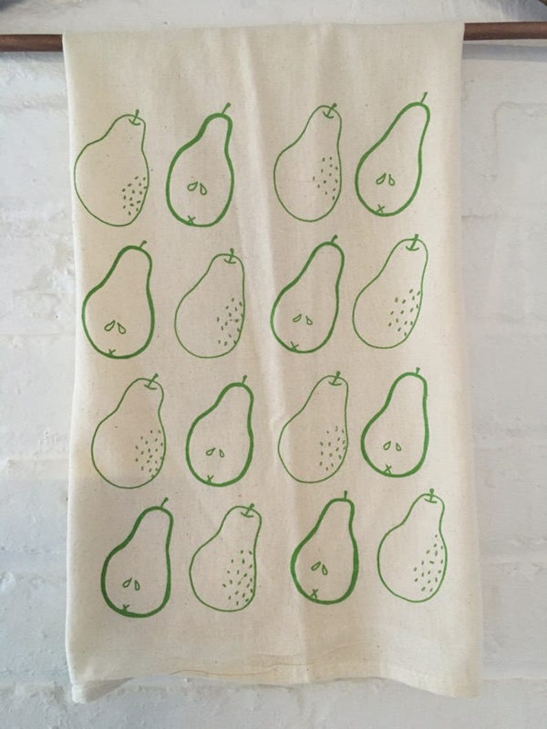 Pear Tea Towel, Screen Printed Flour Sack Towel, Natural Towel image 2