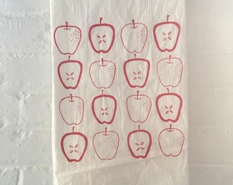Apple Tea Towel, Screen Printed Flour Sack Towel