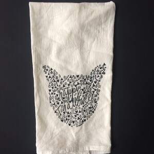 Halloween Towel, Flour Sack Towel, Cat Tea Towel, Screen Printed Flour Sack Towel