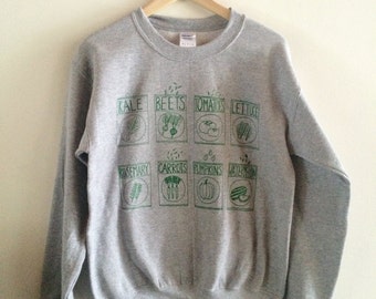 Garden Sweatshirt, Kale Sweatshirt, Screenprinted Sweatshirt, Gardening Gift, Foodie Gift