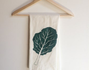 Kale Tea Towel, Screen Printed Flour Sack Towel