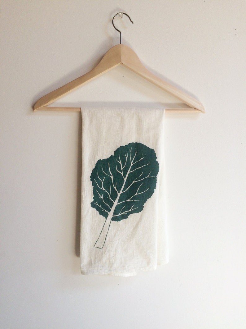 Kale Tea Towel, Screen Printed Flour Sack Towel image 1