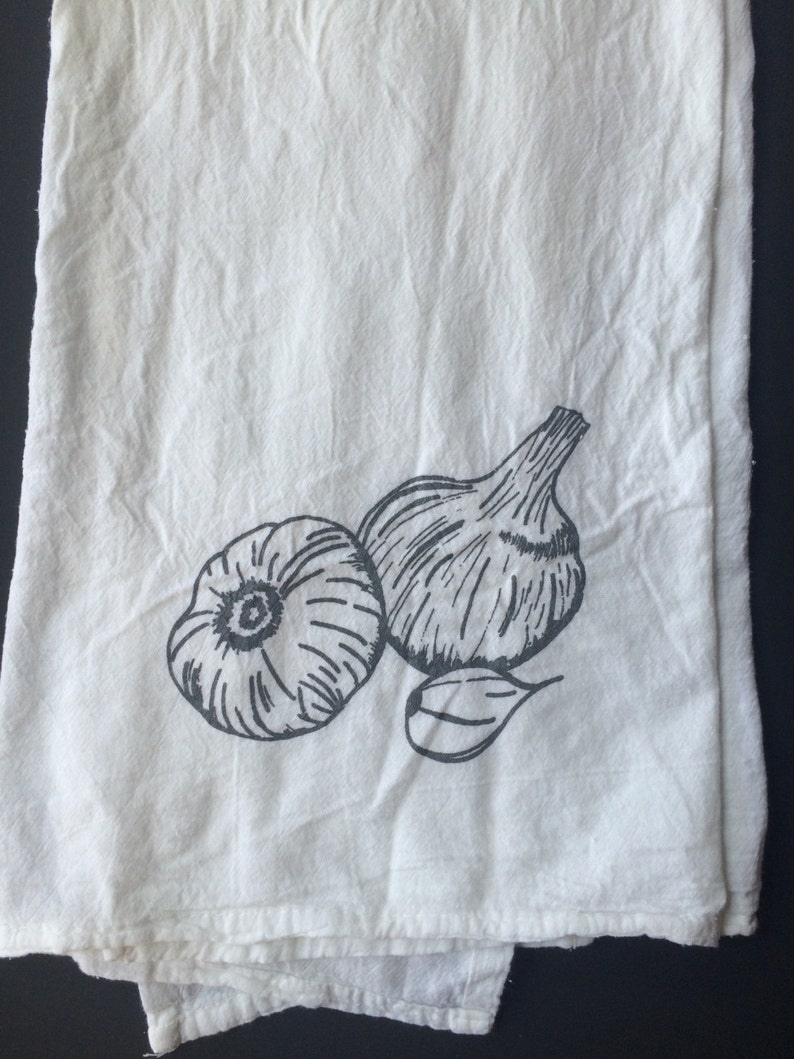 Garlic Tea Towel, Screen Printed Flour Sack Towel image 3