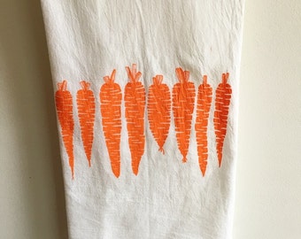 Tea Towel, Carrots, Flour Sack Towel, Vegetable Towel, Screen Printed Towel