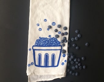 Blueberry Tea Towel, Screen Printed Flour Sack Towel