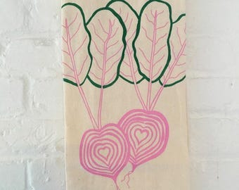 Beet Tea Towel, Screen Printed Flour Sack Towel, Natural Towel