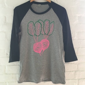 Beet Shirt, Raglan Shirt, Garden Shirt, Screen Printed T Shirt, Gardening Gift, Foodie Gift image 1