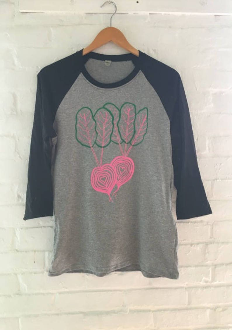 Beet Shirt, Raglan Shirt, Garden Shirt, Screen Printed T Shirt, Gardening Gift, Foodie Gift image 1