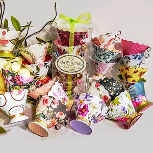 High Tea Paper Tea Cups, Tea Party Favors, Alice in Wonderland Tea Party, Set of 5
