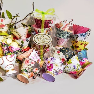 Tazas de té de papel para té alto, favores de fiesta de té, fiesta de té de Alicia en el país de las maravillas, conjunto de 5