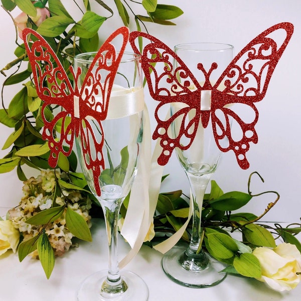 Butterfly Champagne Flute Decorations, Sets of 3 Red